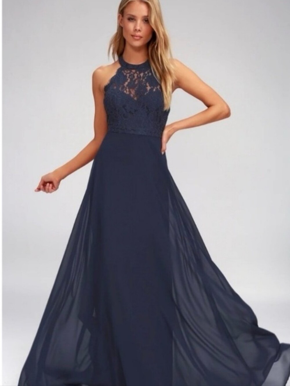 Navy Lace Halter Dress